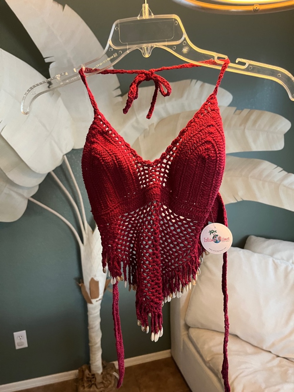 Boho Crochet Fringe Crop Top - Red